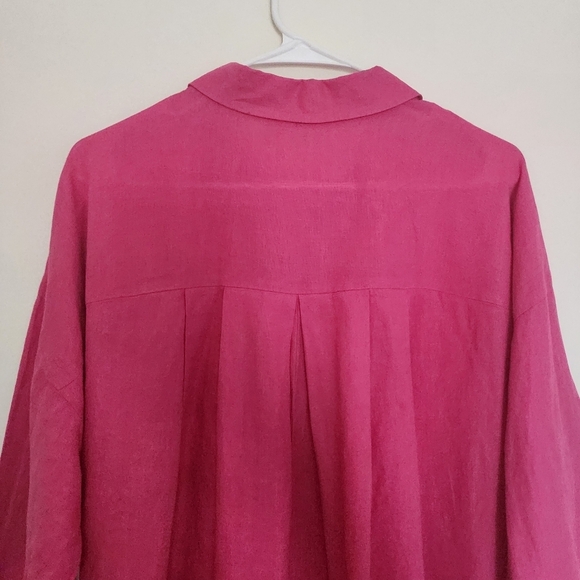 Eileen Fisher Lagenlook Fuchsia Long Sleeve Button-Up Linen Tunic Blouse Sz S - Picture 9 of 12